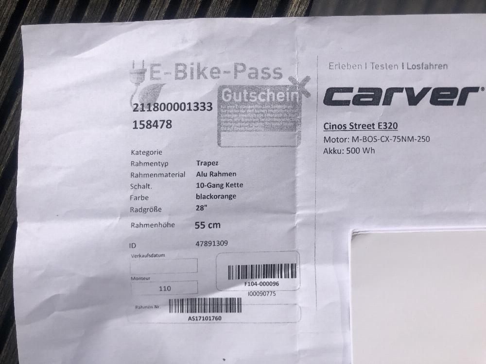 Fahrrad verkaufen CARVER Cinos Street E320 Ankauf